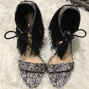 Black and White Tassel Heels